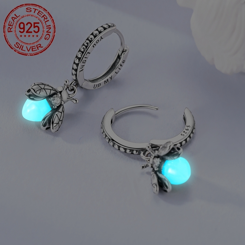 Women's 925 Sterling Silvery Luminous Firefly Earrings, Cute & Elegant